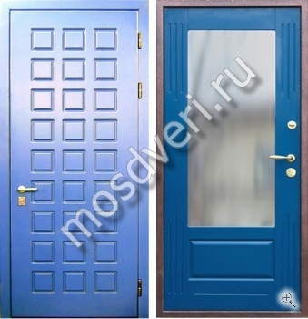 Синяя входная дверь в квартиру с зеркалом - купить от производителя Мосдвери Синяя входная дверь в квартиру с зеркалом