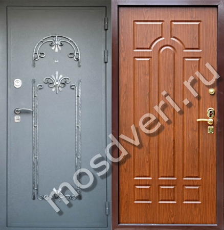 Входная дверь с порошком и ковкой снаружи и МДФ внутри - купить от производителя Мосдвери Входная дверь с порошком и ковкой снаружи и МДФ внутри